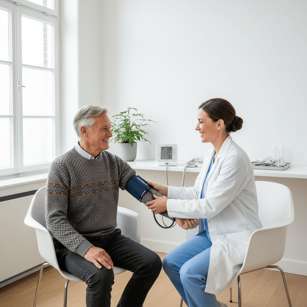 Arts voert rijbewijskeuring uit bij oudere patient